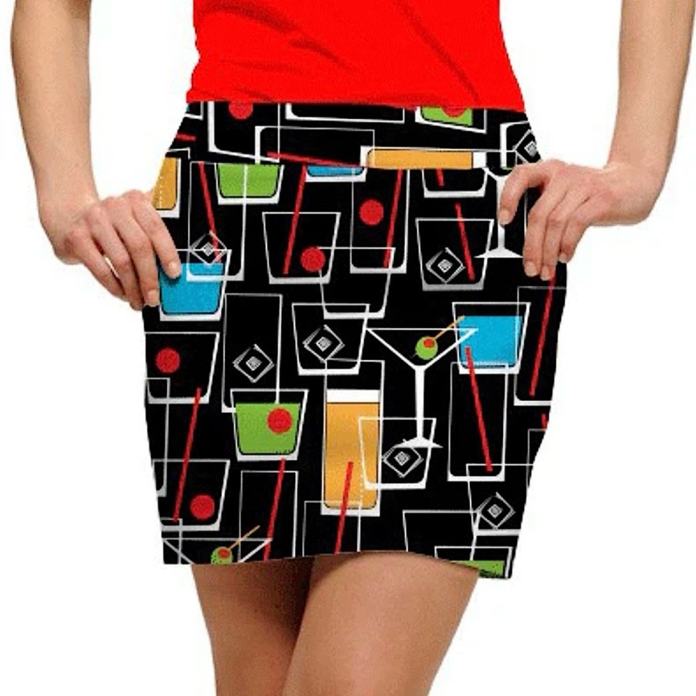 Loudmouth Ladies Skort Happy Hour Cocktails Golf Pickleball Tennis Black Multi 8 - Picture 1 of 15